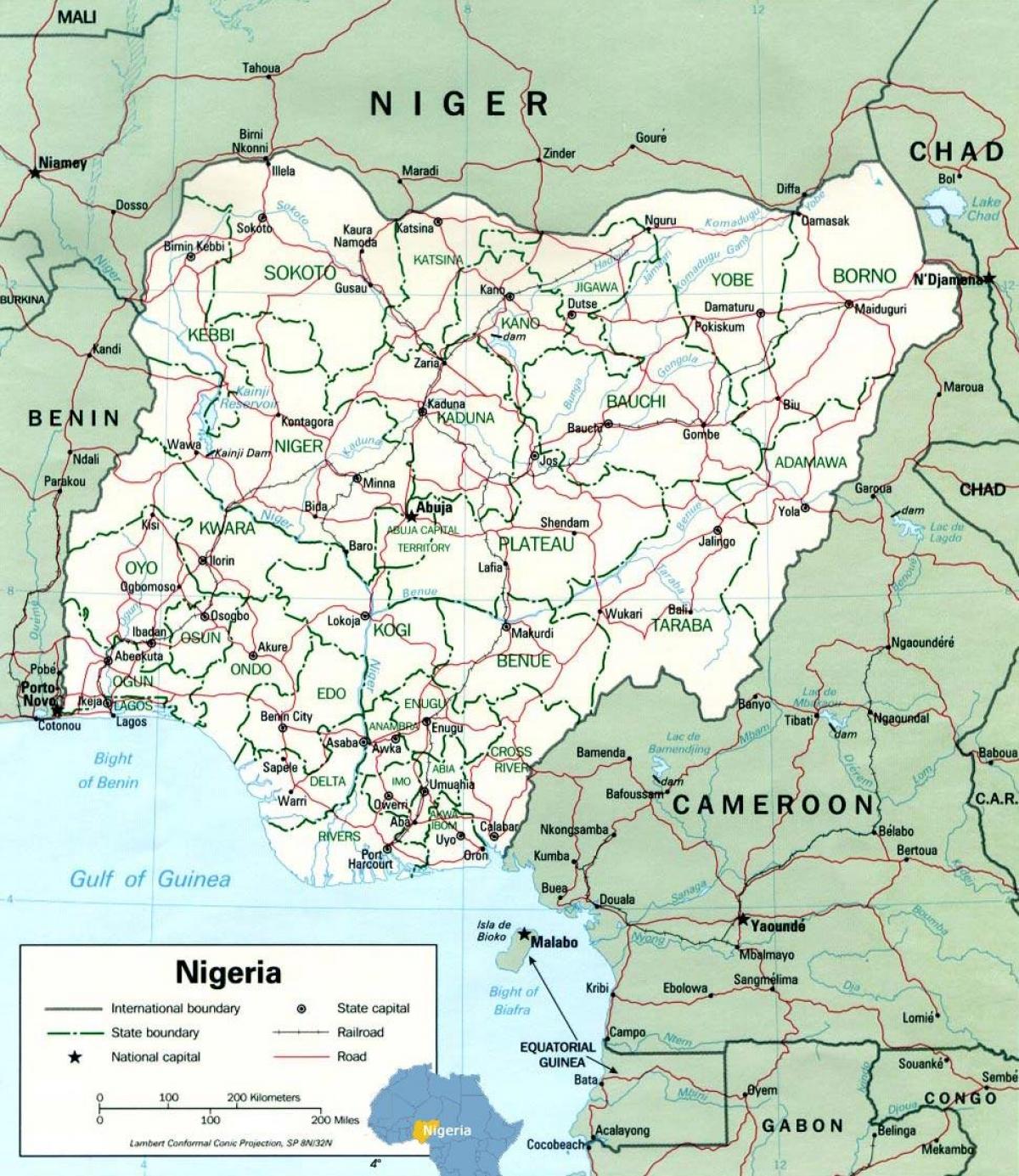Лагос Нігерыя на карце Афрыкі