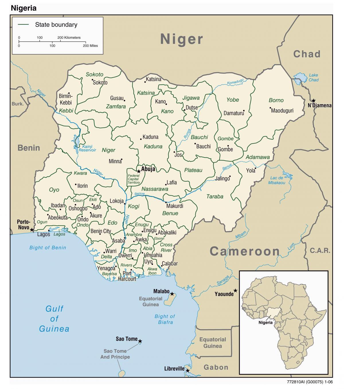 карта Нігерыі з гарадамі