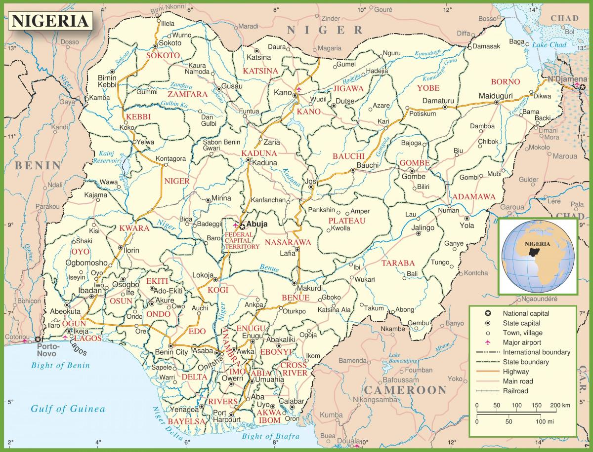 поўная карта Нігерыі