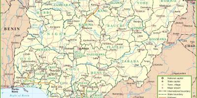 Карта Нігерыі з указаннем асноўных дарог