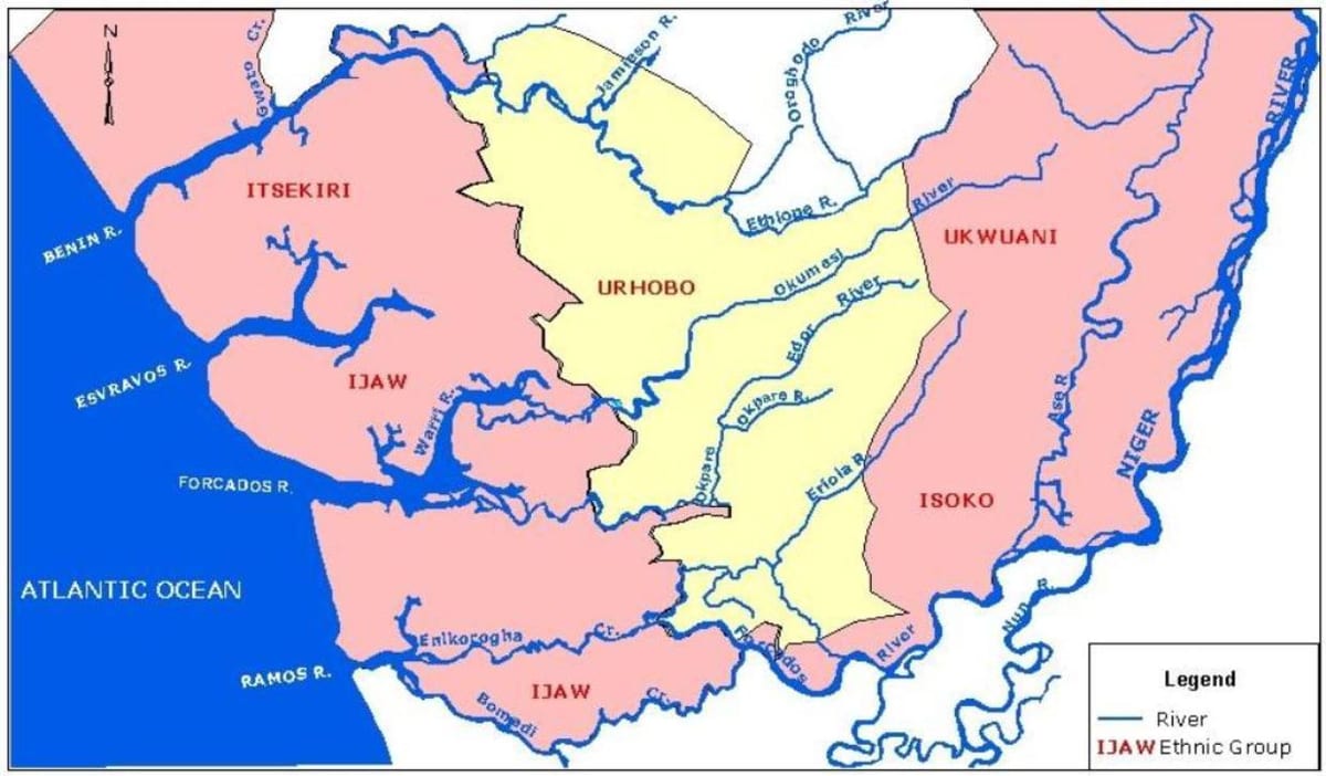карта Нігерыі з указаннем асноўных рэк