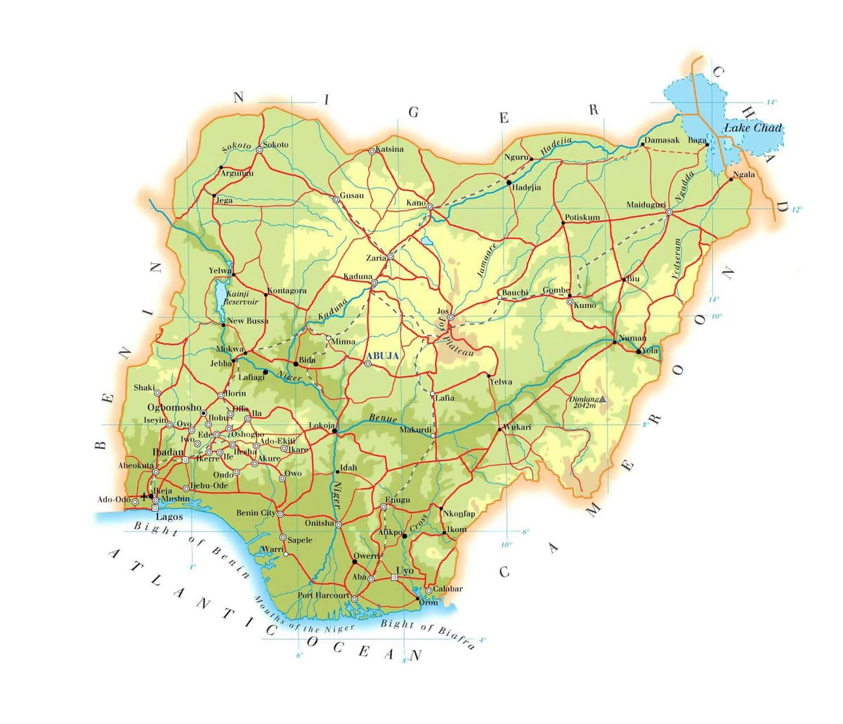 Фізічная Карта Нігерыі