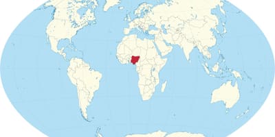 Карта свету, якая паказвае Нігерыі