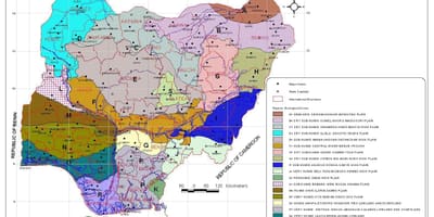 Карта Нігерыі з указаннем розных зон расліннасці 