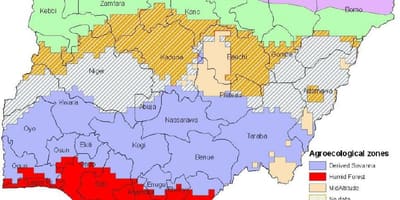 Карта Нігерыі з указаннем экалагічных зон