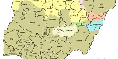 Карта Нігерыі з указаннем 36 Штатаў і іх сталіц