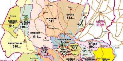 Карта штата Рыверс ў Нігерыі