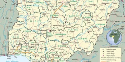 Карта Нігерыі з указаннем дзяржаў і сталіц